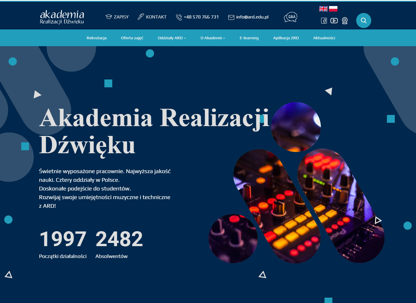 Widok desktop strony Akademia Realizacji Dźwięku