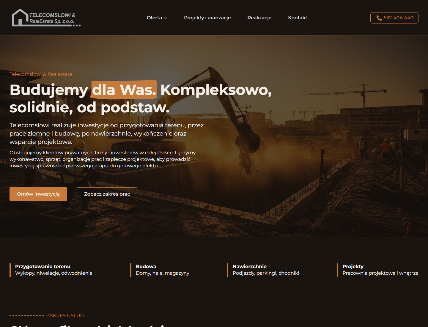 Widok desktop strony Telecomslowi