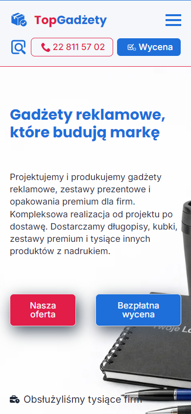 Widok mobilny strony Top Gadżety